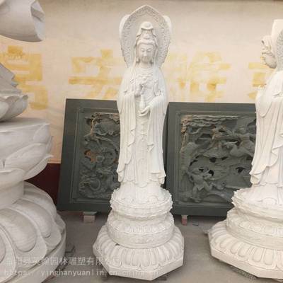 漢白玉石雕觀音像 滴水南海送子觀音菩薩雕塑的供奉意義與市場價格探析